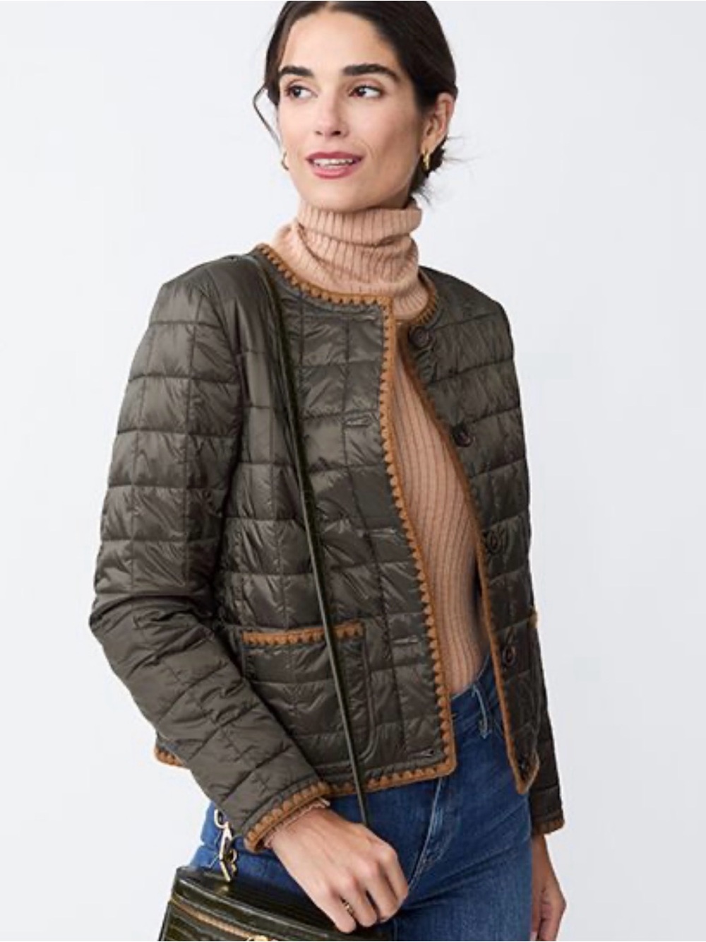 J. McLaughlin Women's Danilka Olive Green/Brown Quilted Jacket NWOT Size Large